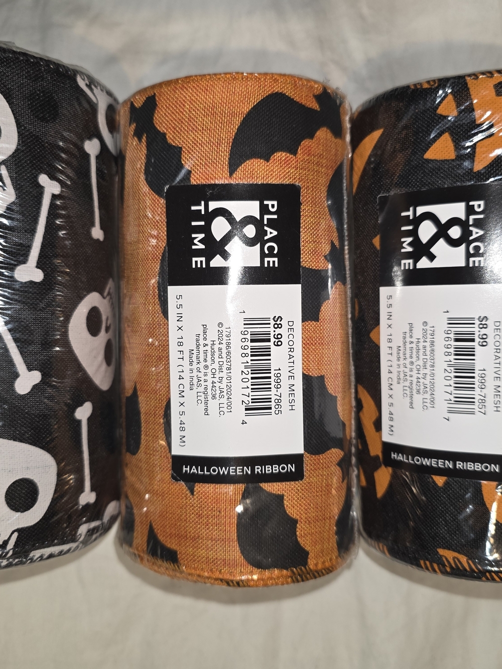 5 Place & Time Orange and Black Halloween Mesh Ribbon